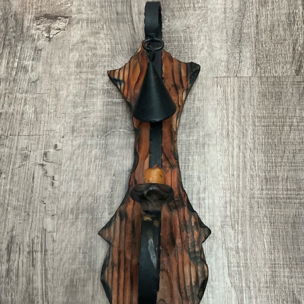 Vtg Spanish Revival-Brutalist Wood/Metal Candle Wall Sconce-Gothic-Made In Spain